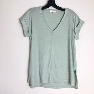 Rag & Bone Mint Green Ribbed Cuffed Short Sleeve Shirt High Low Hem Womens Small